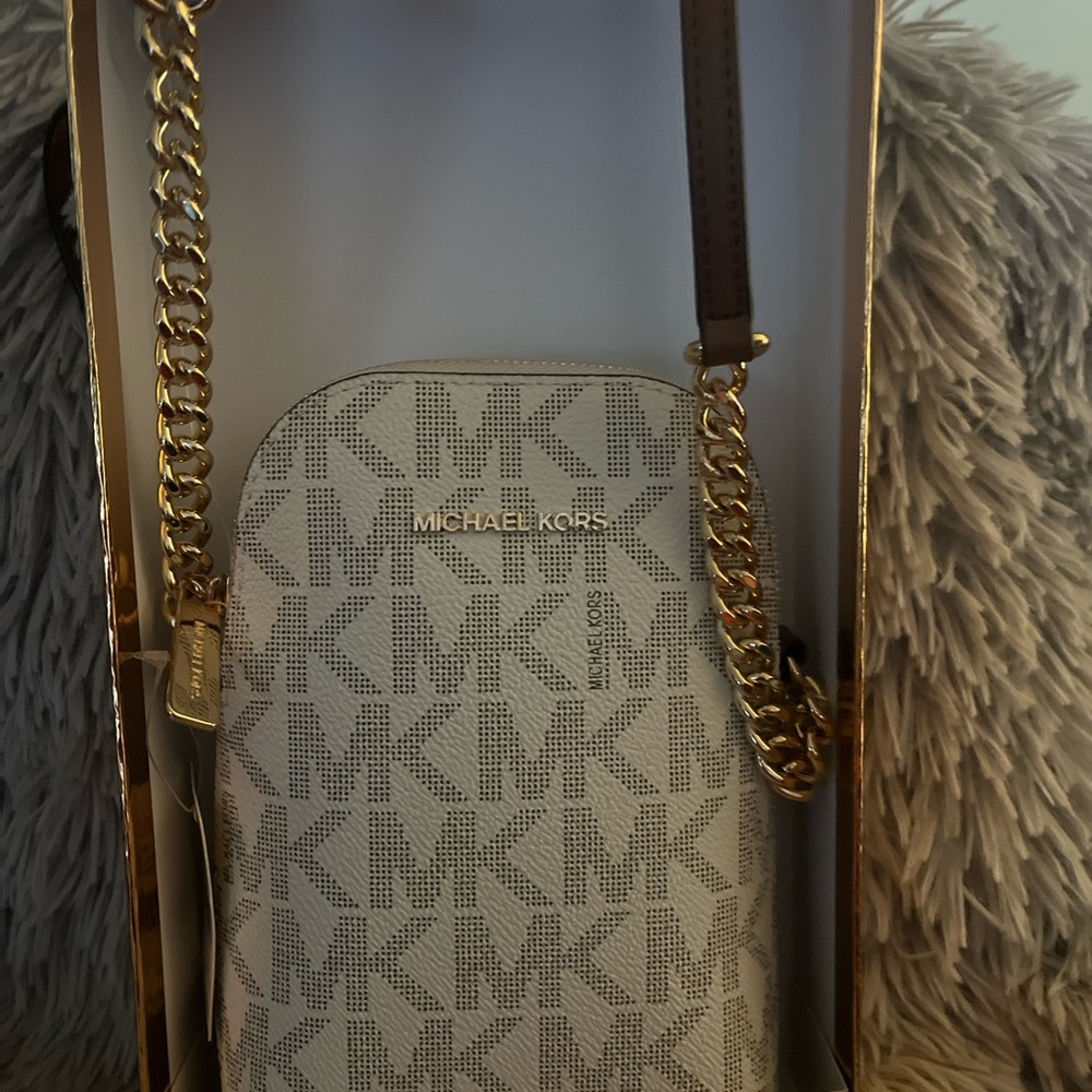 Michael Kors Beige Monogram Crossbody Bag
